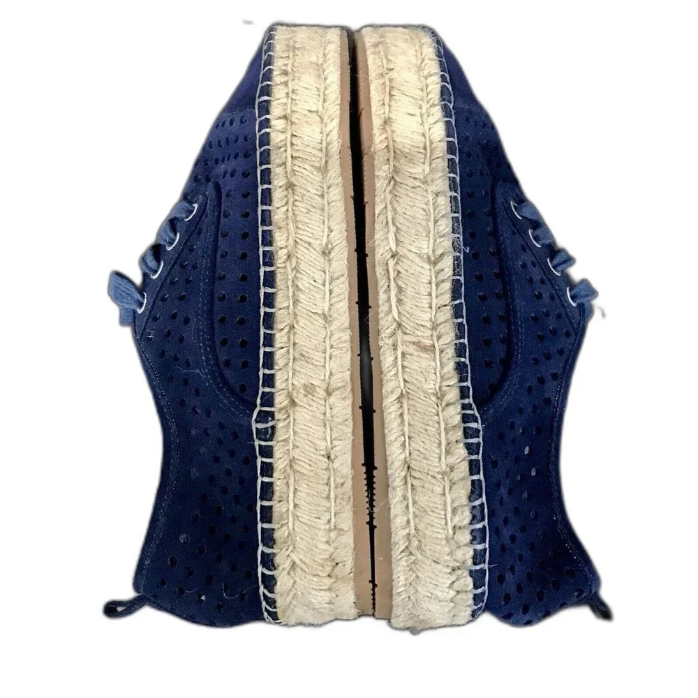 J/Slides Rileyy Navy Blue‎ Perforated Suede Espadrille Laced Sneakers Women 9.5
